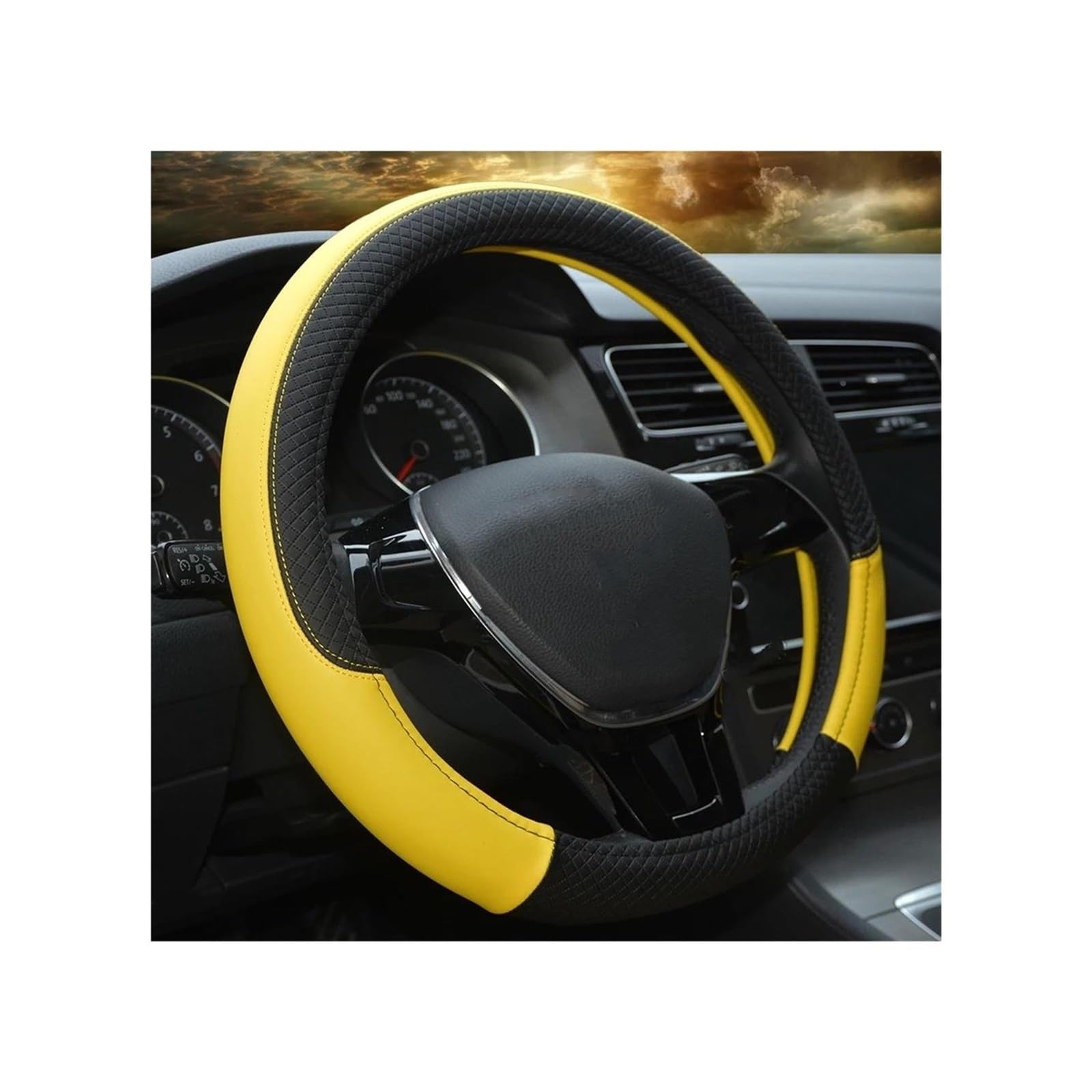 Funda Volante Coche Universal Accesorios para Automóviles, Cubiertas Deportivas para Volante Coche Antideslizantes Cuero PU Aptos para Volante 37~38cm Estilo Coche Fundas para Volante (Color : Amar
