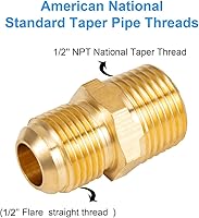 Vista 2 de 2 piezas de accesorios de tubo de latón, adaptador de gas de media unión de 1/2 pulgada flare x 1/2 "NPT macho tubería