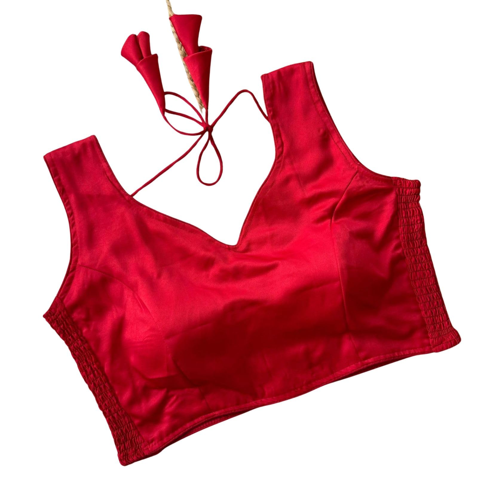 Readymade Silk Saree Blouse for Women | Pure Silk Padded Sleeveless Blouse | Stretchable Elastic Fit Designer Ethnic Wear Blouse | Size 38-42 | 15 Inch Length-image-8