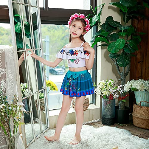 Girls Summer Swimsuit Set Size 5 Princess Cosplay Swimwear Kids Summer Party Bikini Set 6T Birthday Gifts, Blue White 5-6X #TOP5