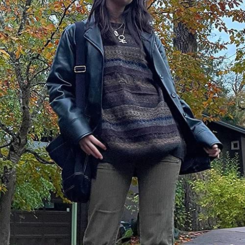 Cenlle Winter 90S Grunge Aesthetic Streetwear Sweater Retro Y2K Vintage Gothic Loose Women Knit Pullover Striped Jumper (As1, Alpha, M, Regular, Regular, Standard, Brown01) #TOP2