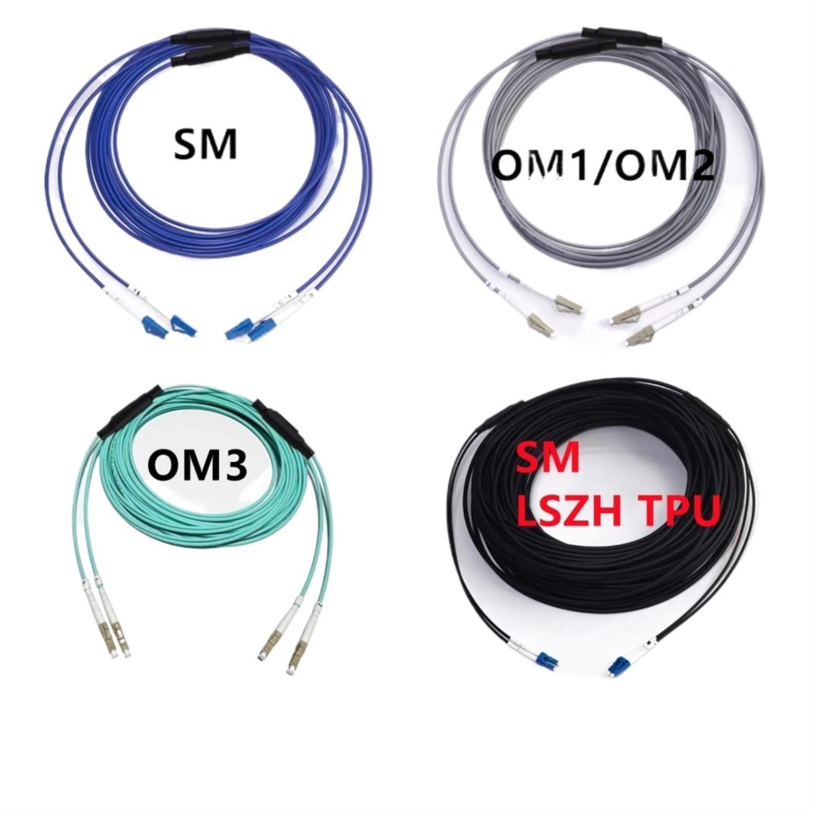 Cordon de raccordement à Fiber Optique blindé, 80m, 2 cœurs, 2C SM MM OM1 OM2 OM3, intérieur et extérieur LC SC FC St LSZH TPU FTTH Jumper 2 cœurs 80mtr(LCA-LCA,2C Black SM TPU)