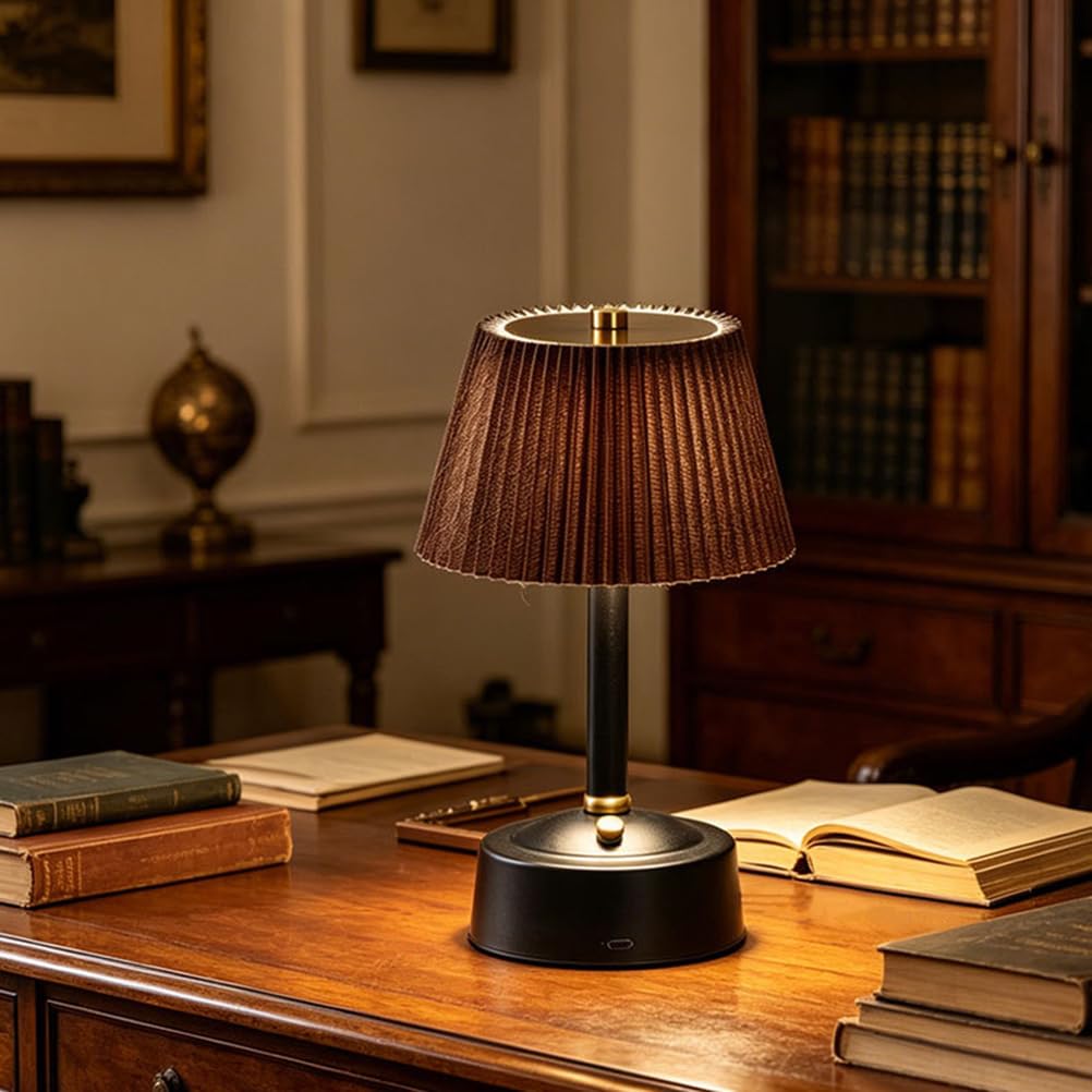 AoLa Lampada da tavolo Lampada da tavolo a LED vintage wireless Batteria Lampada da comodino touch ricaricabile USB Dimmerabile con paralume in tessuto Lampada wireless a batteria,Nero