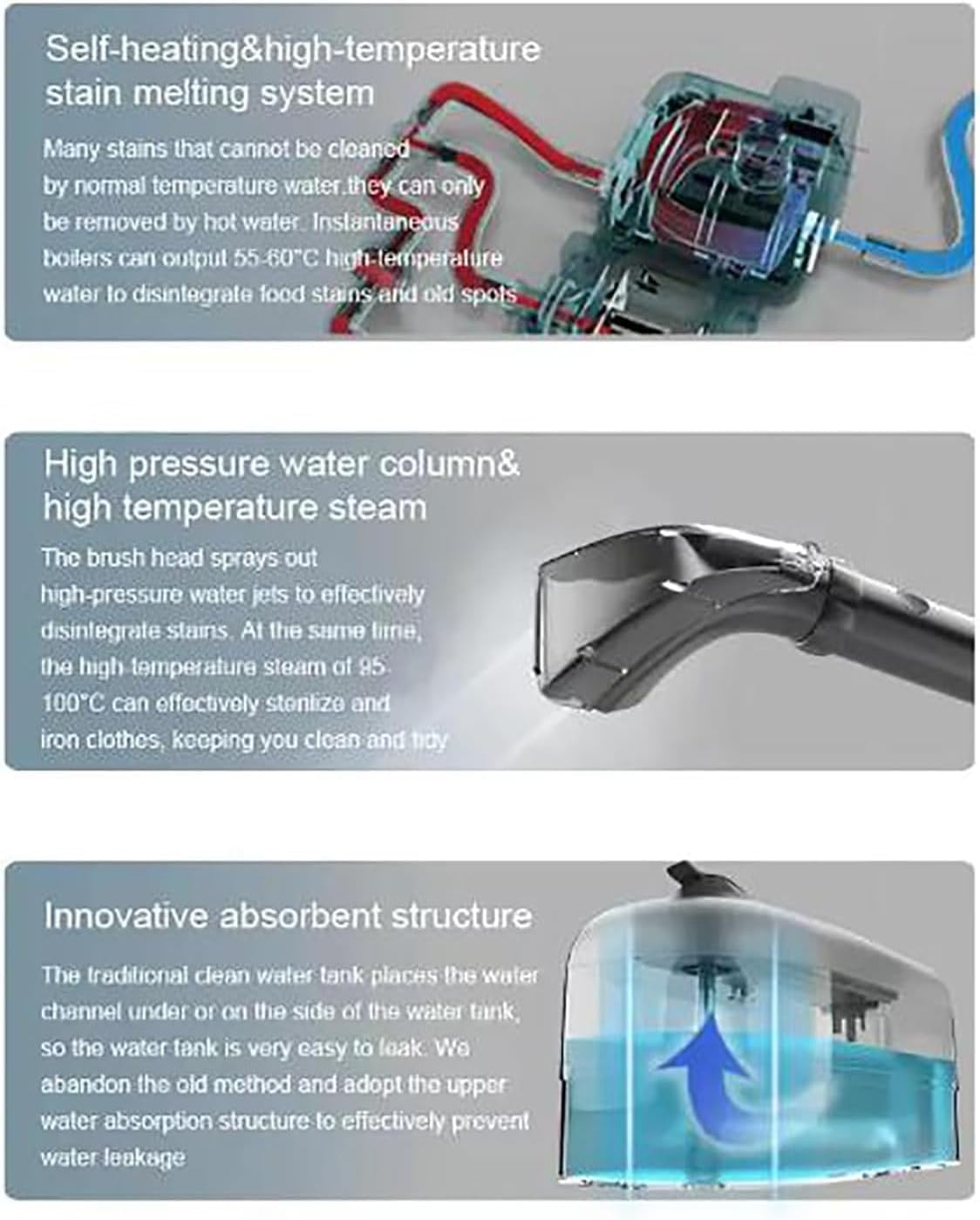 Stain Cleaneing Machine, 1200W Portable Carpet Cleaner with Anti-Slip Handle, Double Water Tanks Design, 1300ml Clean Water Tank and Save to Space, for Stairs and Cars