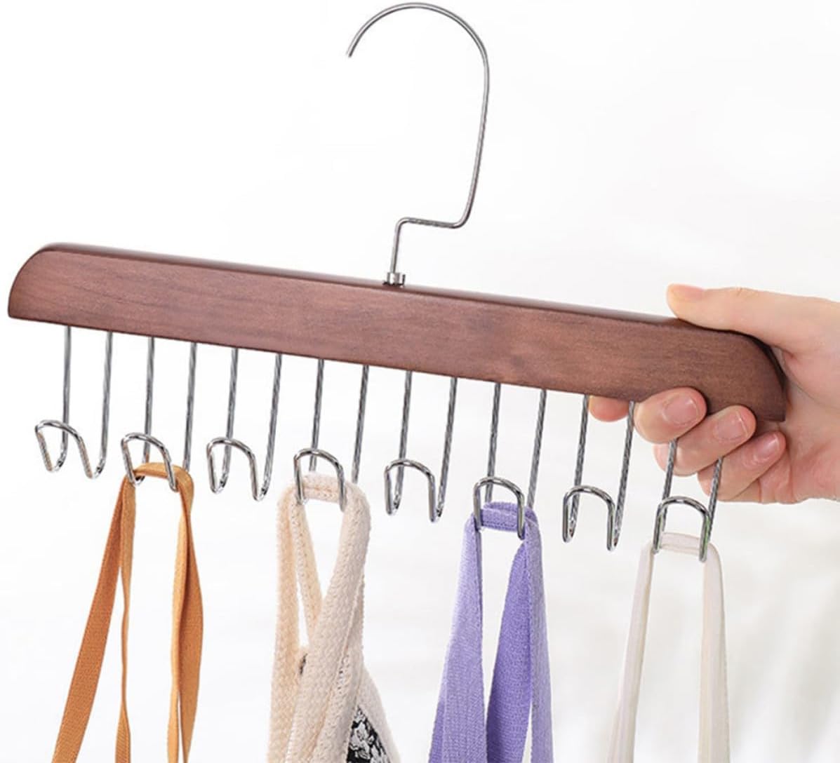 CHILDWEET 3pcs Multipurpose Closet Hanger with 8 Sturdy Hooks, Space-Saving Wooden Organizer for Tank Tops, Scarves, and Belts, Minimalist Modern Design for Bedrooms and Closets