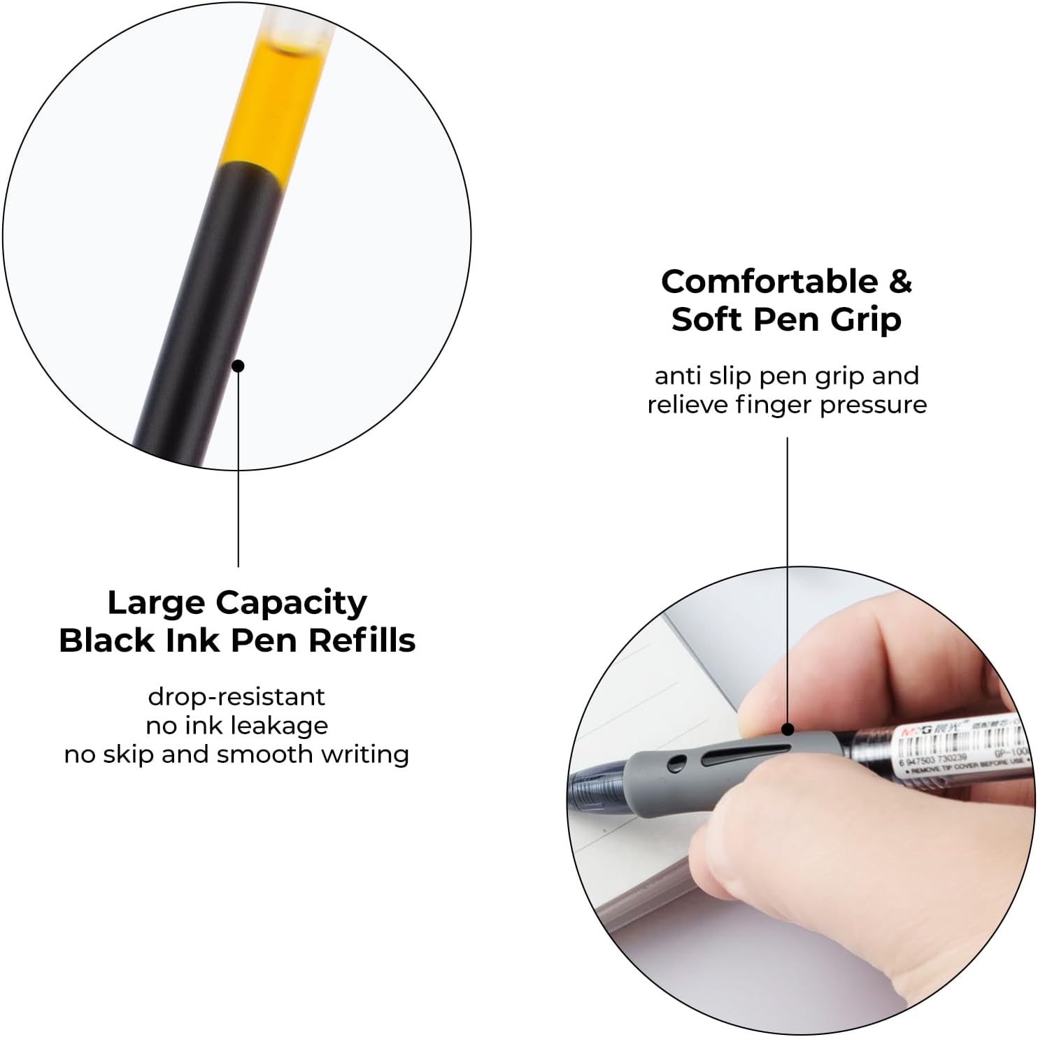 M&G 10Pcs Gel Pens + 10Pcs Gel Pen Refills, 0.5mm Black Ink Gel Pens Fine Point Smooth Writing, Retractable Gel Ink Pens with High Capacity & Quick Drying Ink for Journaling Office School Women Men - Image 4