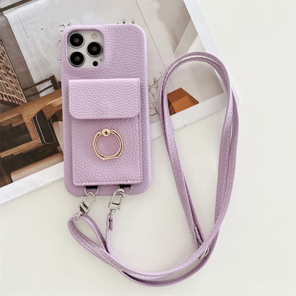 Housse en cuir iPhone XS Max violette avec porte-carte cordon - 8