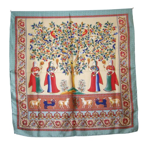 Large Square Chinese Silk Scarf - 4 Ladies,Tree & Birds