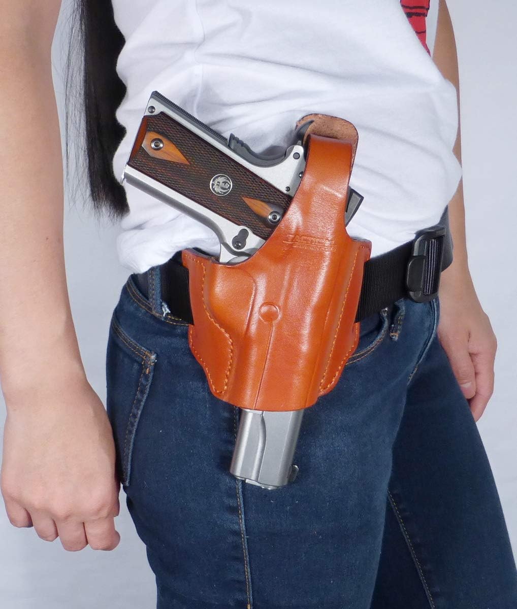 Tactical Scorpion Gear 2 Slot Brown Leather Holster Thumb Break: fits Glock 19 23 32,44, CZ P10c