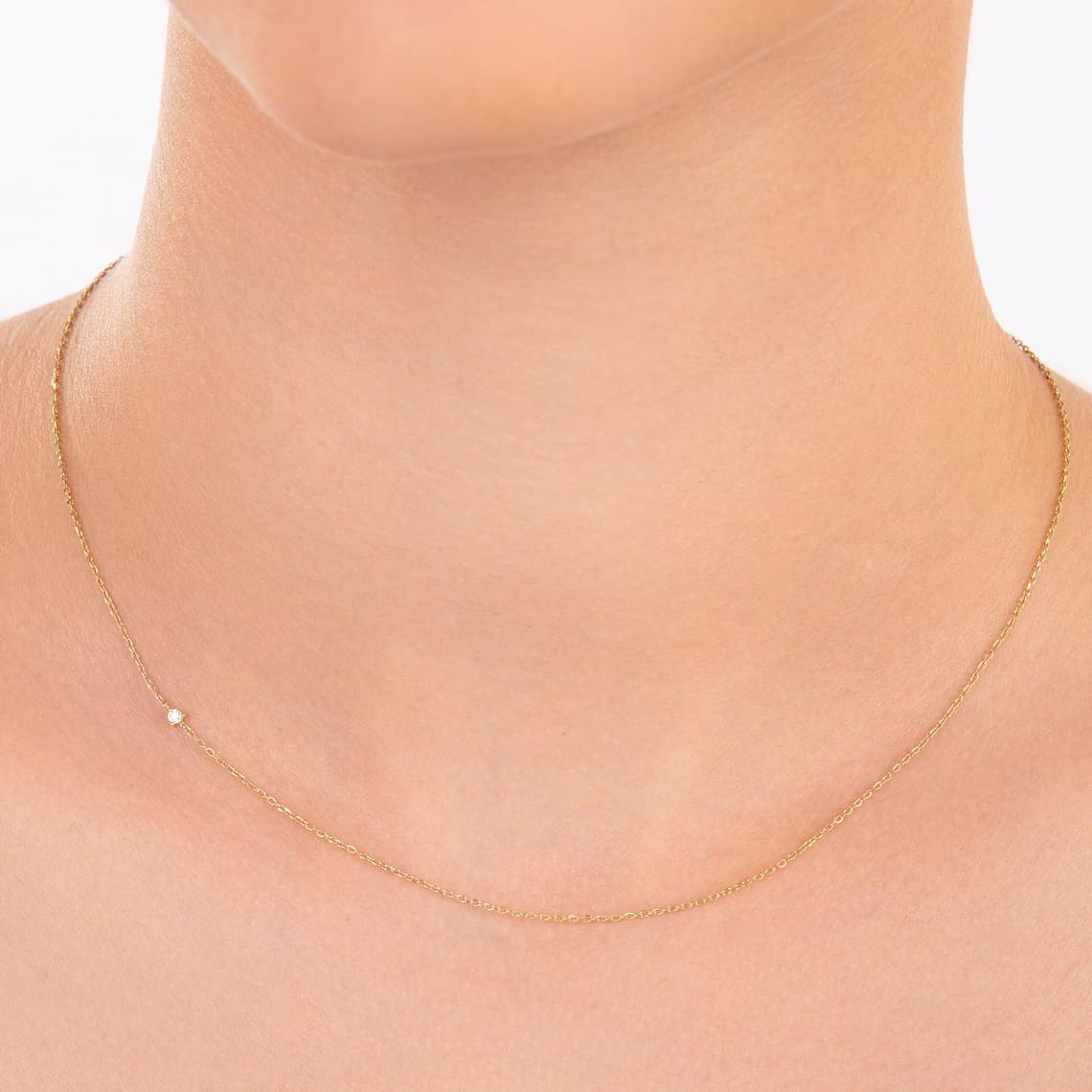 Elegante 14 Karat Massivgold Diamant Weißgold Halskette - Doppelseitiger 0,05 Karat Diamant Anhänger, Minimalistischer Zarter Goldkette, Passend für Damen