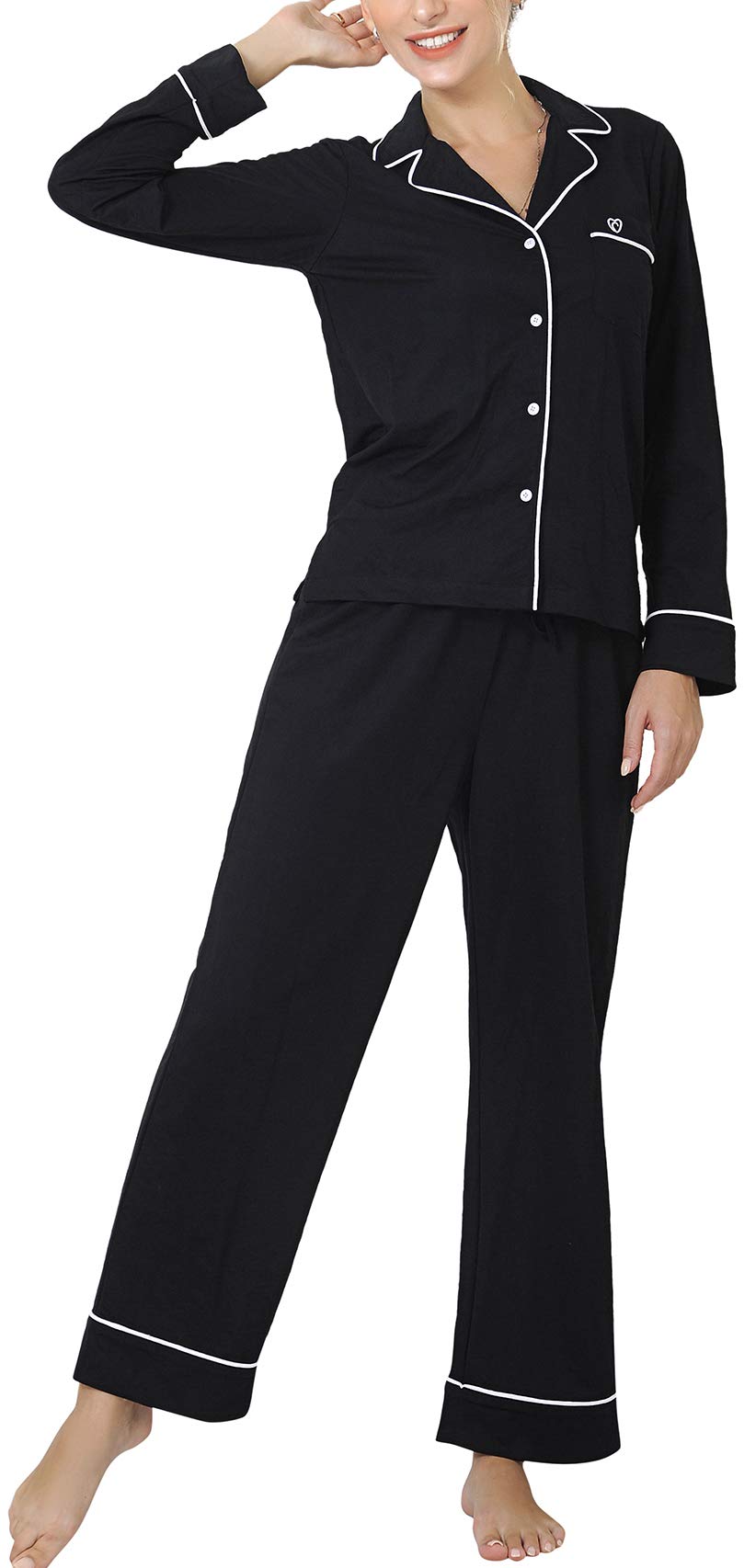 MarycraftsPajamas Set Long Sleeve Button Down Sleepwear Nightwear For Women