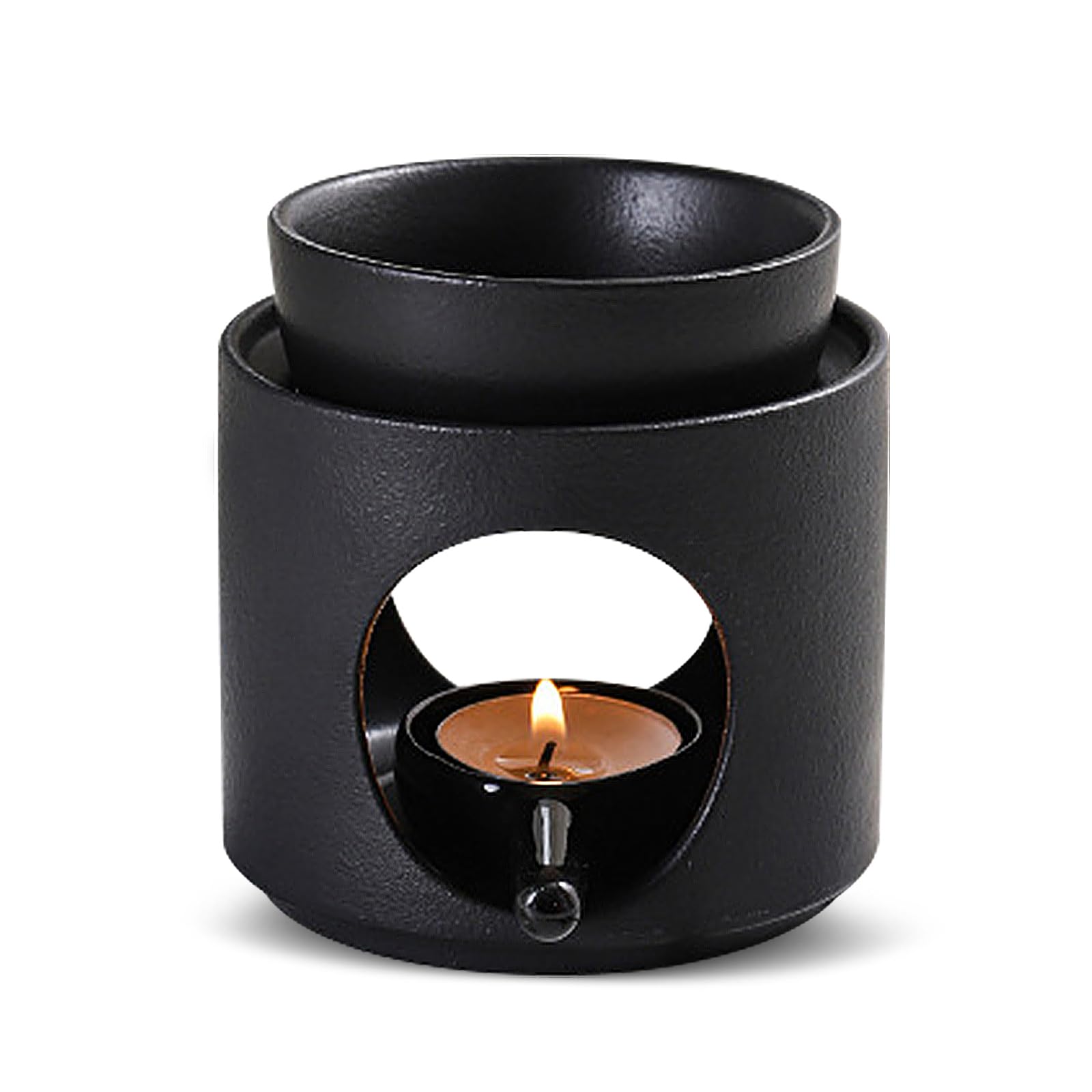 Quemador de Aceite, Quemador Aceites Esenciales de Cerámica, Quemadores de Cera con Cuchara de Velas, Calentador de Fragancia, para Aromaterapia, Decoración del Hogar, Negro