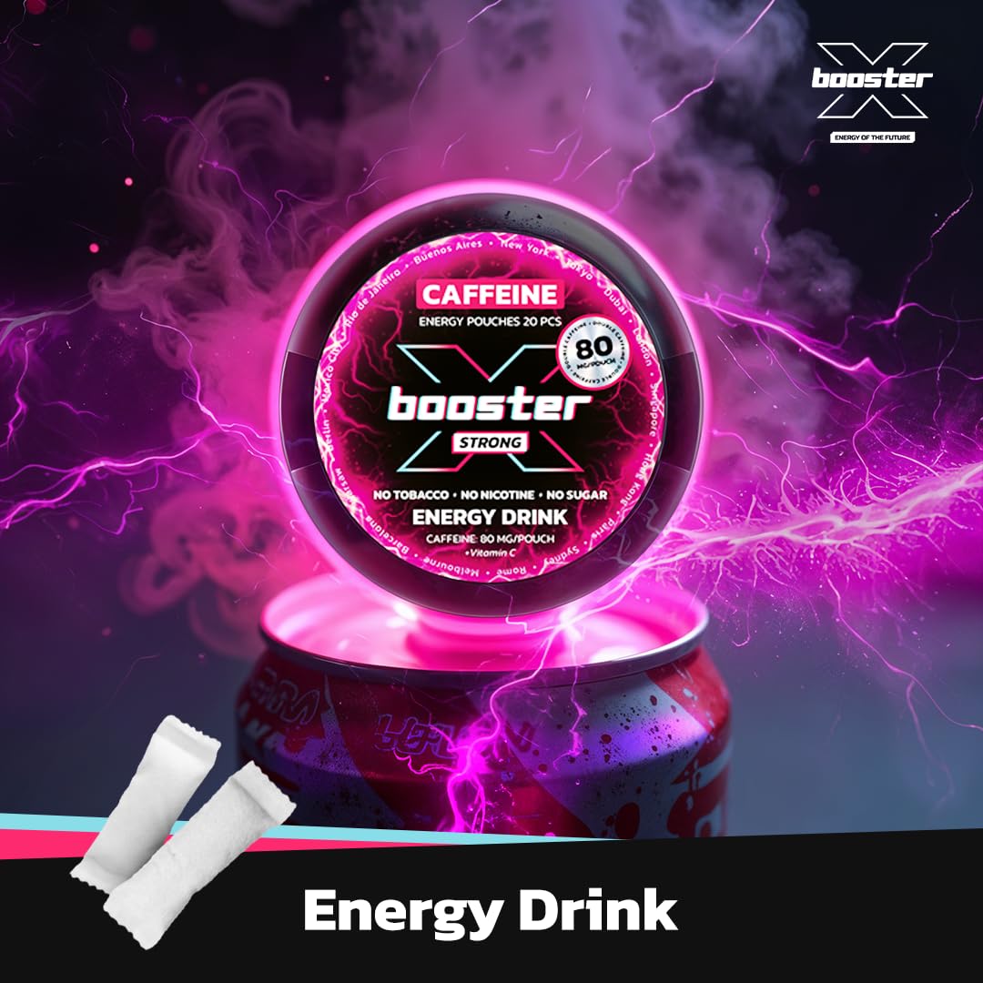 Woreczki Energetyczne X-Booster Energy Drink 40 mg, Saszetki Energetyczne z Kofeiną, Snus Kofeinowy o Smaku Napoju Energetycznego