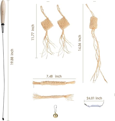Miniatura 8 de Natural Loofah Raffia Cat Chew Toy-5pcs Handmade Gum Massage Teether w Cat Wand Toy, Interactive Teeth Cleaning Toys,Kitten Chew Stick for