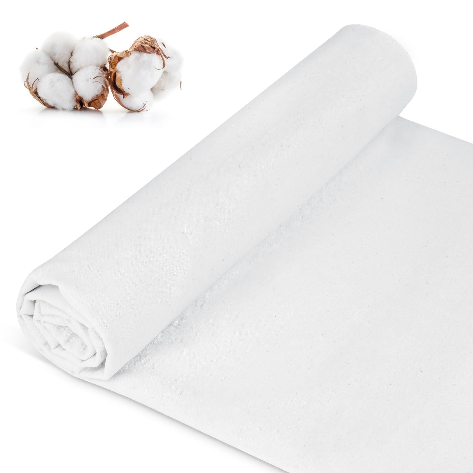 100% Cotton Muslin Fabric, 59 Inch X 1.9 Yards White Muslin Fabric by The Yard, Premium Medium Weight Draping Fabrics Material for Sewing, Quilting, Embroidery, Clothing, Craft Projects