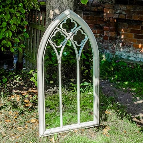 Woodside Holtby XL Decorative Outdoor Garden Arch Mirror, White Rustic Metal, W: 61cm x H: 112cm