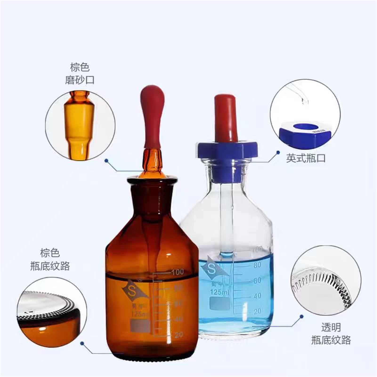 4 teile/los Transparent Britische Tropfflasche mit Skala Linie Tropfflasche Gropping Borosilikatglas Labor Drop(British 125ml)