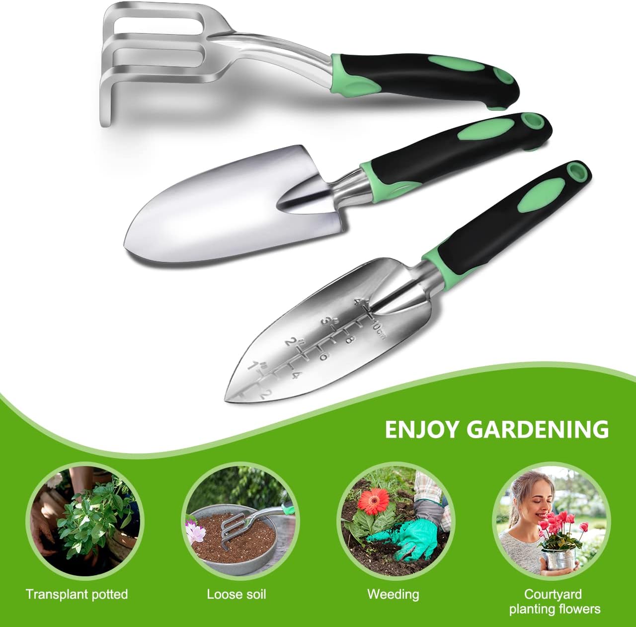 Garden Tool Set, 3 Pack Heavy Duty Gardening Kit and Forged Adze Pick