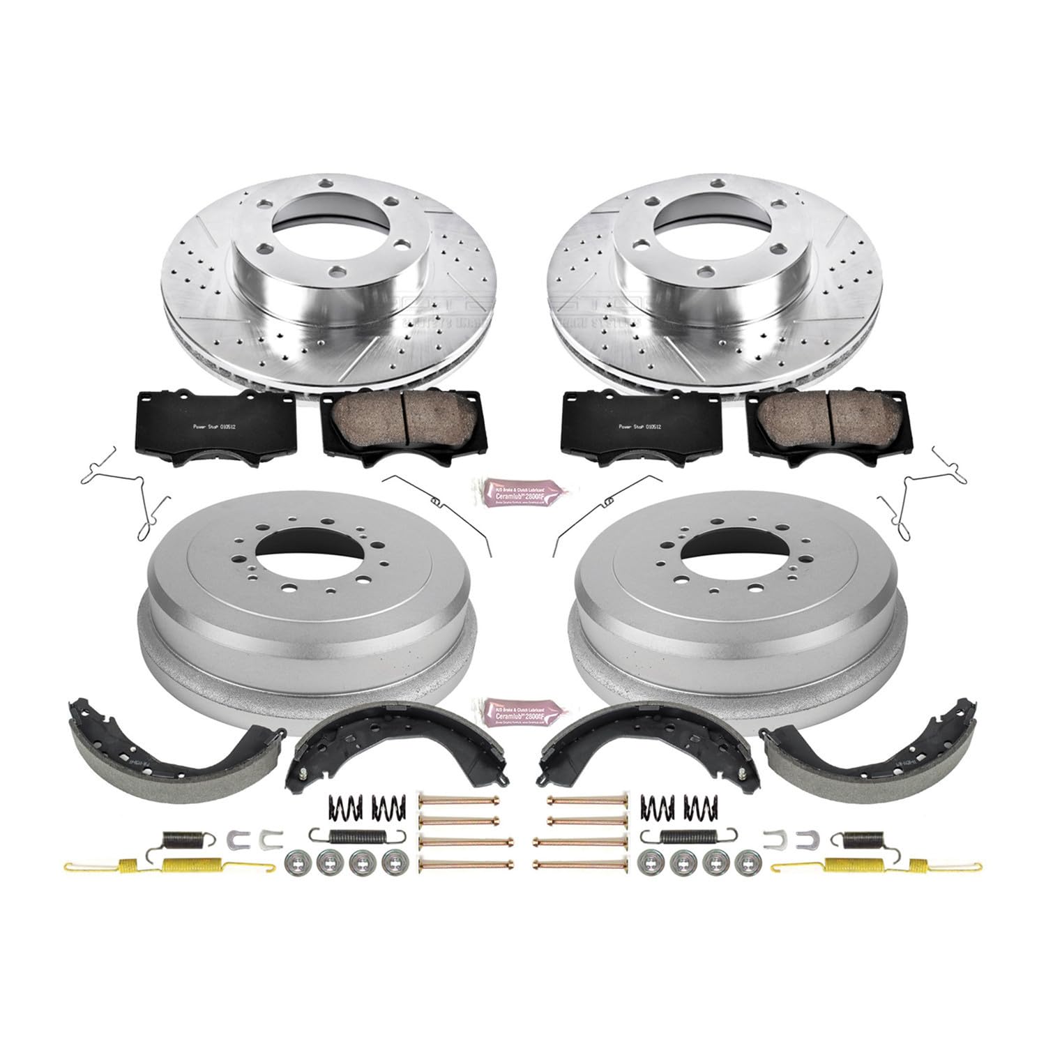 Power Stop K15013DK Front & Rear Brake Kit - Z23 Carbon Fiber Pads With Drilled & Slotted Drums
