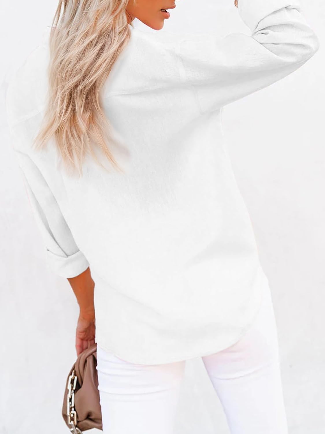 Womens Button Down Shirts Cotton Wrinkle Free Long Sleeve Tops Solid Stretch Dress Shirts Casual Work Office Blouses - Image 4