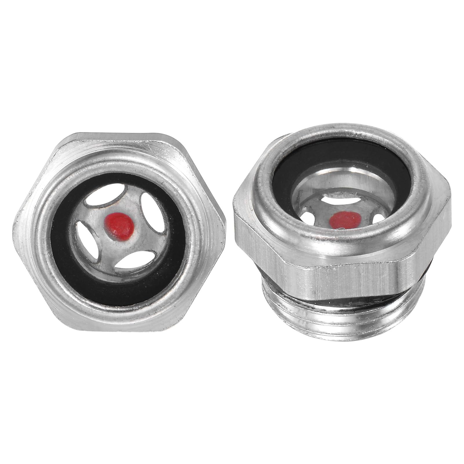 M METERXITY 2-Pack Air Compressor Oil Sight Glass, M18 x 1.5mm Toughened Glass No Leak Hex Oil Liquid Level Gauge Fittings W O-Ring for Air Compressor