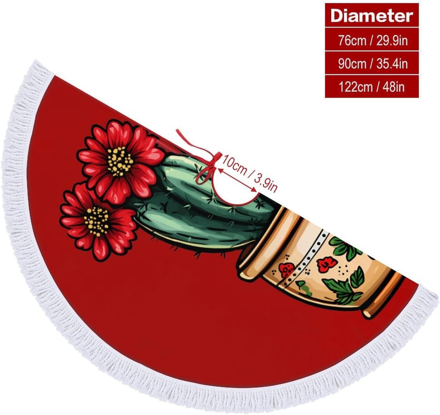 Cactus Plant Christmas Tree Skirt Round Xmas Tree Mat Ornaments Tree Skirts with Tassels for Holiday Party