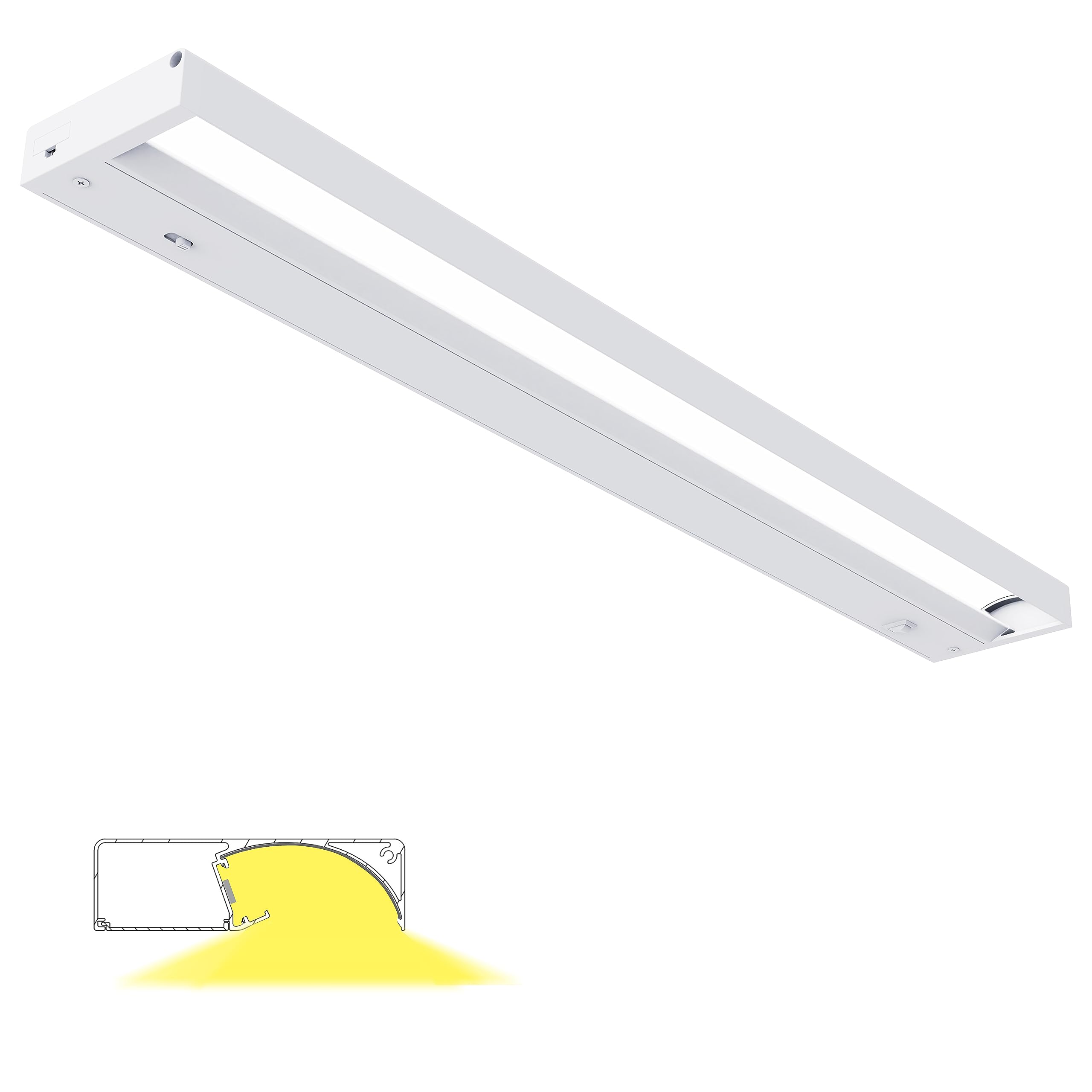 AKIHE 24in LED Indirect Under Cabinet Lighting, Plug in or Hardwired 3 Color Settings - 3000K/3500K/4000K, 1200LM Linkable Kitchen Lights ETL Listed