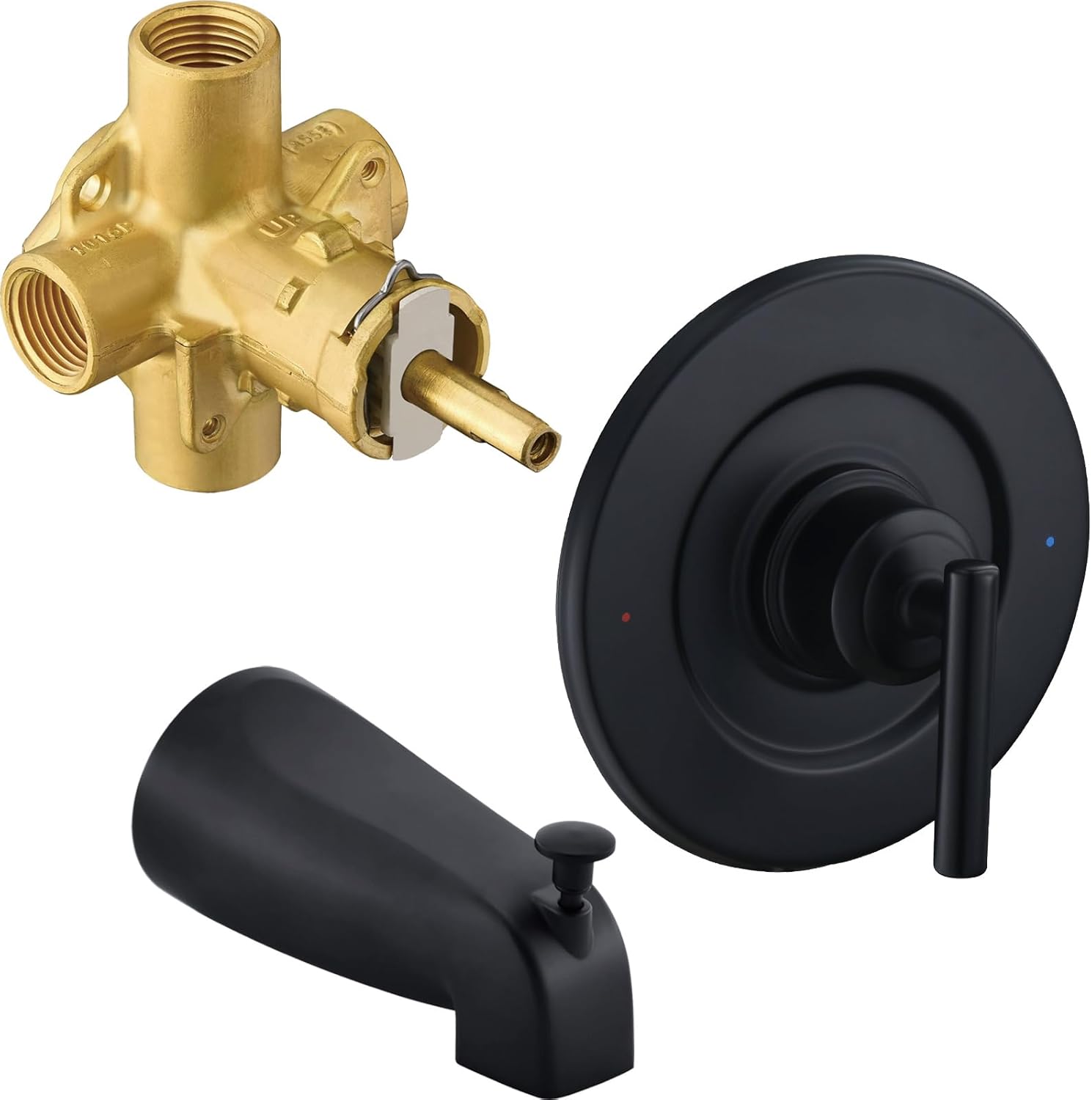Tearel Replacement for Moen Posi Temp Shower Valve and Trim Kit, Complete Set for Tub and Shower Faucet, Includes Valve Body, Handle, Escutcheon Plate, Tub Spout, Matte Black