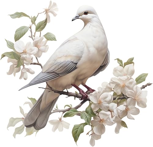 Miniatura 6 de Calcomanías de pared de acuarela con paloma en medio de flores blancas florecientes, calcomanías de pared de animales para niños, removibles,