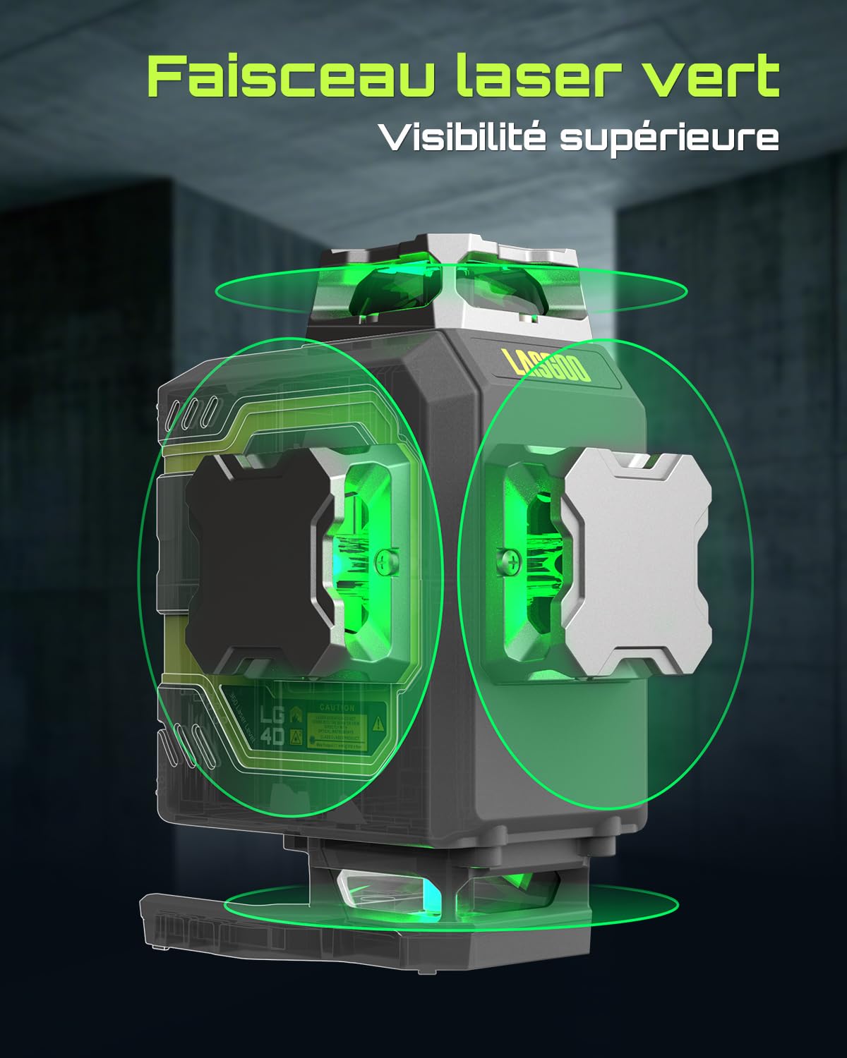 LasGoo LG-4D 16 Faisceau Vert 4x360° Niveau Laser, Auto-Nivelant avec Disposition Horizontale et Verticale, Idéal pour la Construction et la Pose de Cadres, Support Pivotant Magnétique Inclus