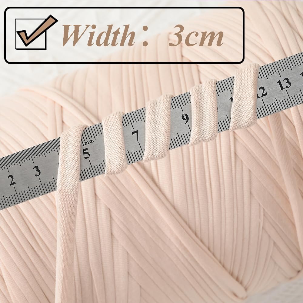 NOTIONSLAND 800 g/240 m T-Shirt Yarn, Knitting Yarn, Fabric, Crochet Yarn for Bags, Baskets, Blankets, Home Decoration, Highly Elastic Thick Yarn for Beginners (Creamy Apricot)