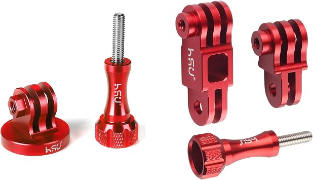 HSU Aluminum Alloy Metal GoPro Tripod Mount and Adjust Arm Straight Joints Mount for GoPro Hero 11, 10, 9, 8, 7, 6, AKASO Campark and Other Action Cameras Red