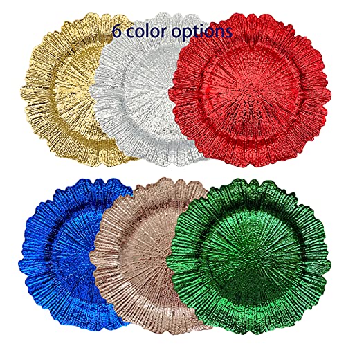 Henilosson 13 Inch Red Charger Plates,Round Plastic Reef Plate Chargers For Dinner Plates,Wedding,Party Elegant Decoration Place Mats (6, Red) #TOP6
