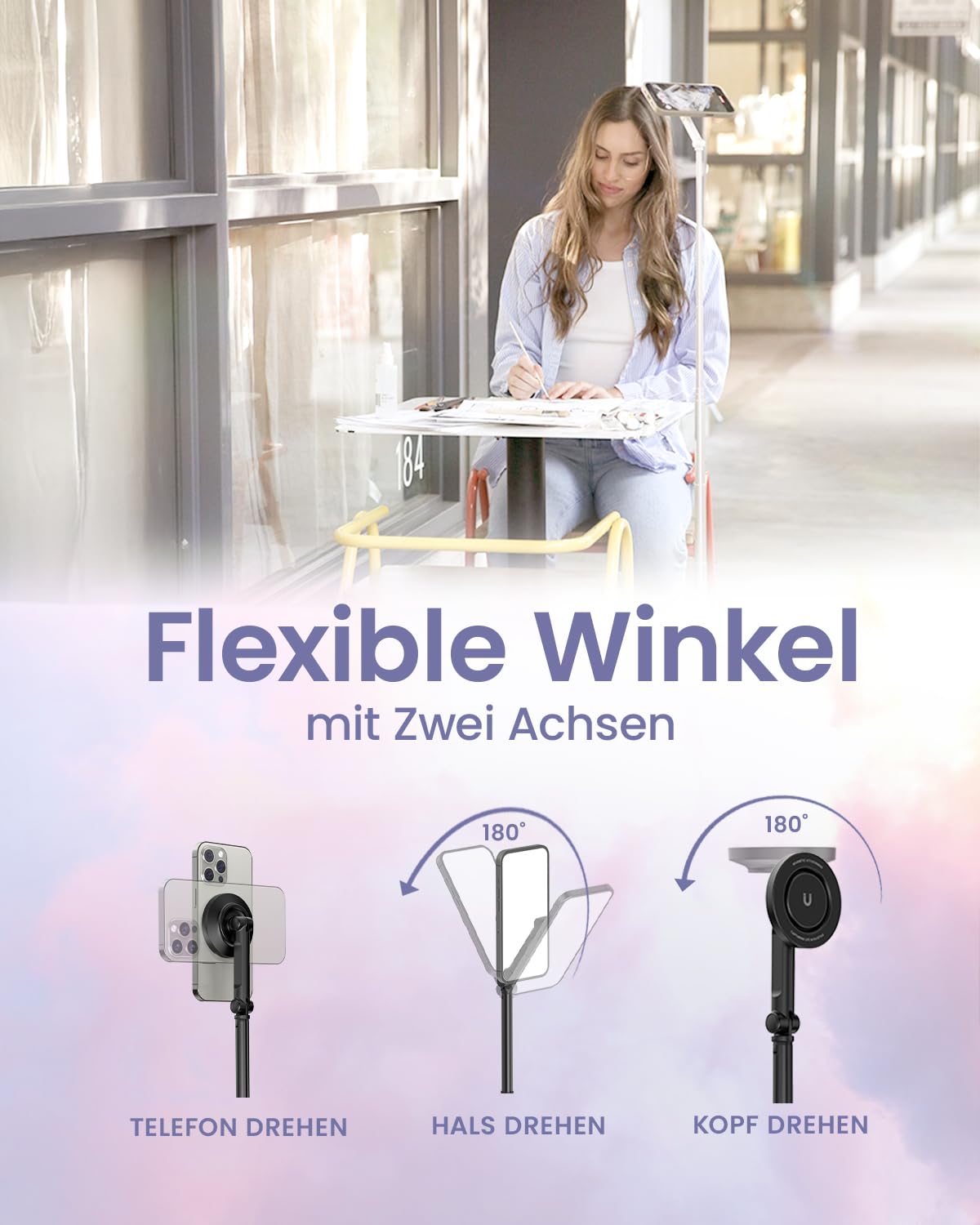 KraftGeek 168cm Handy Stativ Kompatibel mit MagSafe, Automatischer Selfie Stick mit Abnehmbarer Fernbedienung, Ausziehbares Tripod Stativ für Smartphone Kompatibel mit iPhone/Samsung/Android, Schwarz