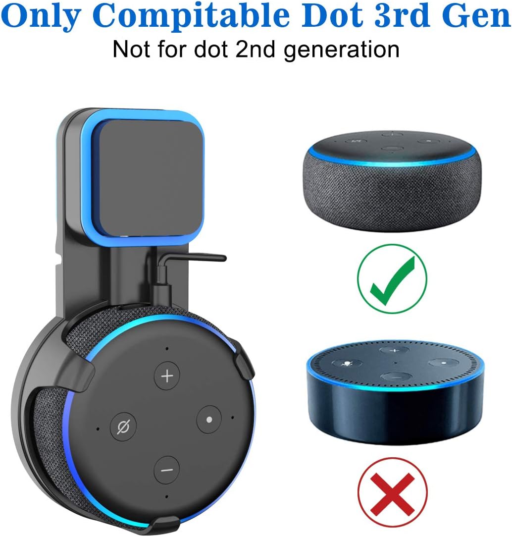 SPORTLINK Outlet Wall Mount Stand Hanger for Echo Dot 3rd Generation, A Space-Saving Solution for Your Voice Assistants,Clever Echo Dot Accessories with Cord Arrangement Hide Messy Wires (Black-2Pack)