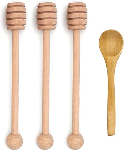 Miniatura 10 de 4 palitos de miel de 6 pulgadas, cuchara de miel, agitador de mezcla de miel de madera, varita de miel para dispensar tarro de miel, rociar miel,