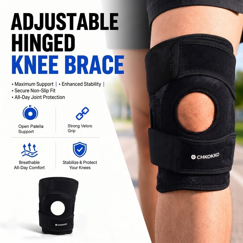 Image of CHKOKKO Premium Knee Cap for women men pain relief | knee support for men gym No Allergic Effect On Skin | Open Patella with Dual Stabilizers | Knee support for gym Arthritis Running Physical Activities | Universal Fit, 2 Piece (A Pair)