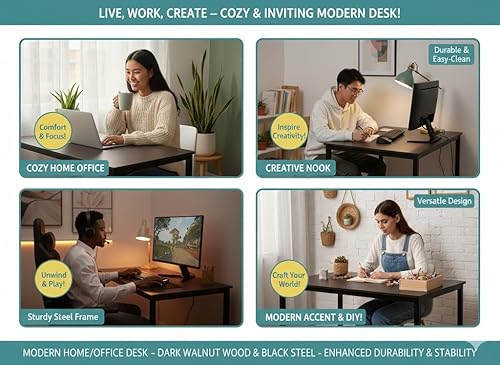 Miniatura 25 de Escritorio grande para computadora de 47 pulgadas, escritorio de estilo moderno y simple para oficina en casa, dormitorio, escritorio de estudio