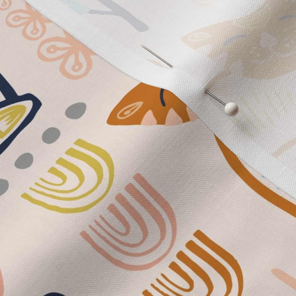 Spoonflower Fabric - Sweet Scandi Cats Florals Blush Copper Pool Blue Navy Stone Printed on Petal Signature Cotton Fabric by The Yard - Sewing Quilting Apparel Crafts Decor