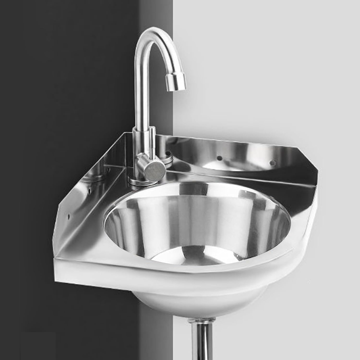 Wall Mounted Sink 304 Stainless Steel Corner Sink Commercial Sink Kitchen Sink 1 Bowl with Faucet Sink Ideal for Motorhome Boat Bathroom Kitchen Cafes,