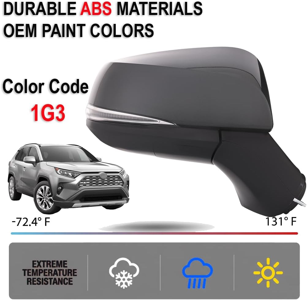 EAP Passenger Side Mirror Compatible with Toyota RAV4 2019–2025, Power Adjustment, With Heat, With Turn Signal, With Blind Spot, With Puddle, With Camera, Gray Metallic