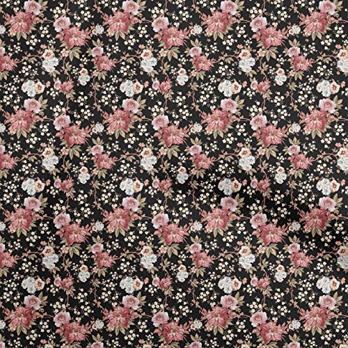 oneOone Cotton Poplin Twill Black Fabric Florals Sewing Material Print Fabric By The Yard 56 Inch Wide-71