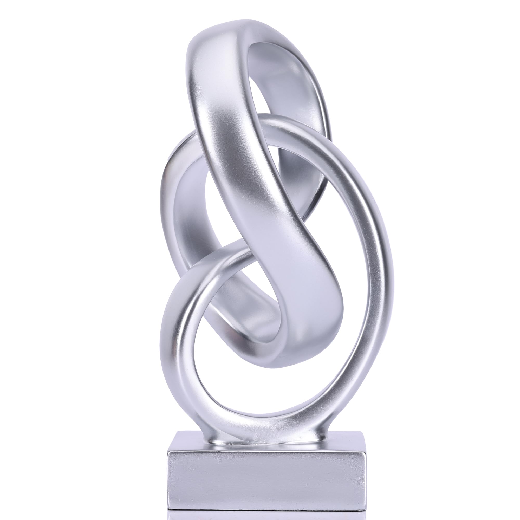 WUBIANJIE Modern Abstract Knot Sculpture, Artistic Mobius Inspired Resin Decor, Elegant Home and Office Decor, (Silver)