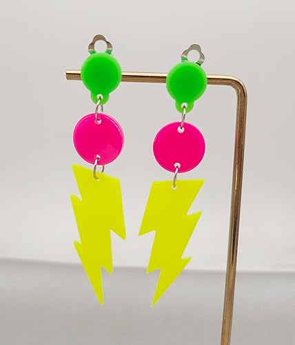 Miniatura 4 de Aretes de neón de los años 80 con clip sin perforación, para mujer, aretes acrílicos coloridos de los años 80, accesorios de fiesta