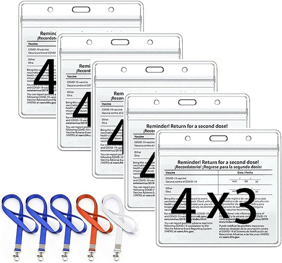 Recoefdo 5 CDC Vaccination Card Protector with Waterproof Type Resealable Zip (and Lanyards) Vinyl Plastic Material 4 x 3 inches (5 pcs with rope) : Office Products