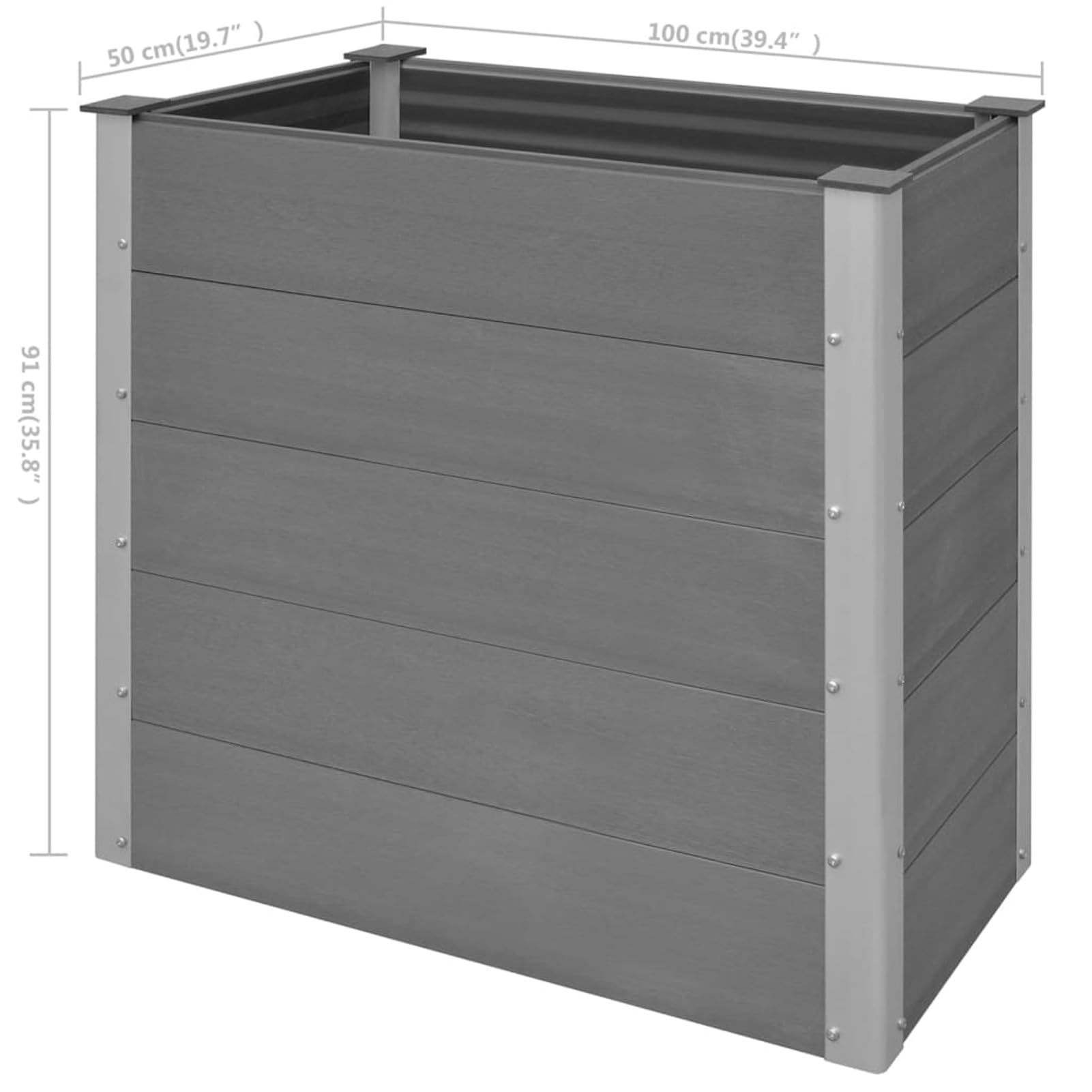 ARKEM Arriate de WPC Gris Jardinera Rectangular Traviesas De Madera para Jardin 100x50x91 cm