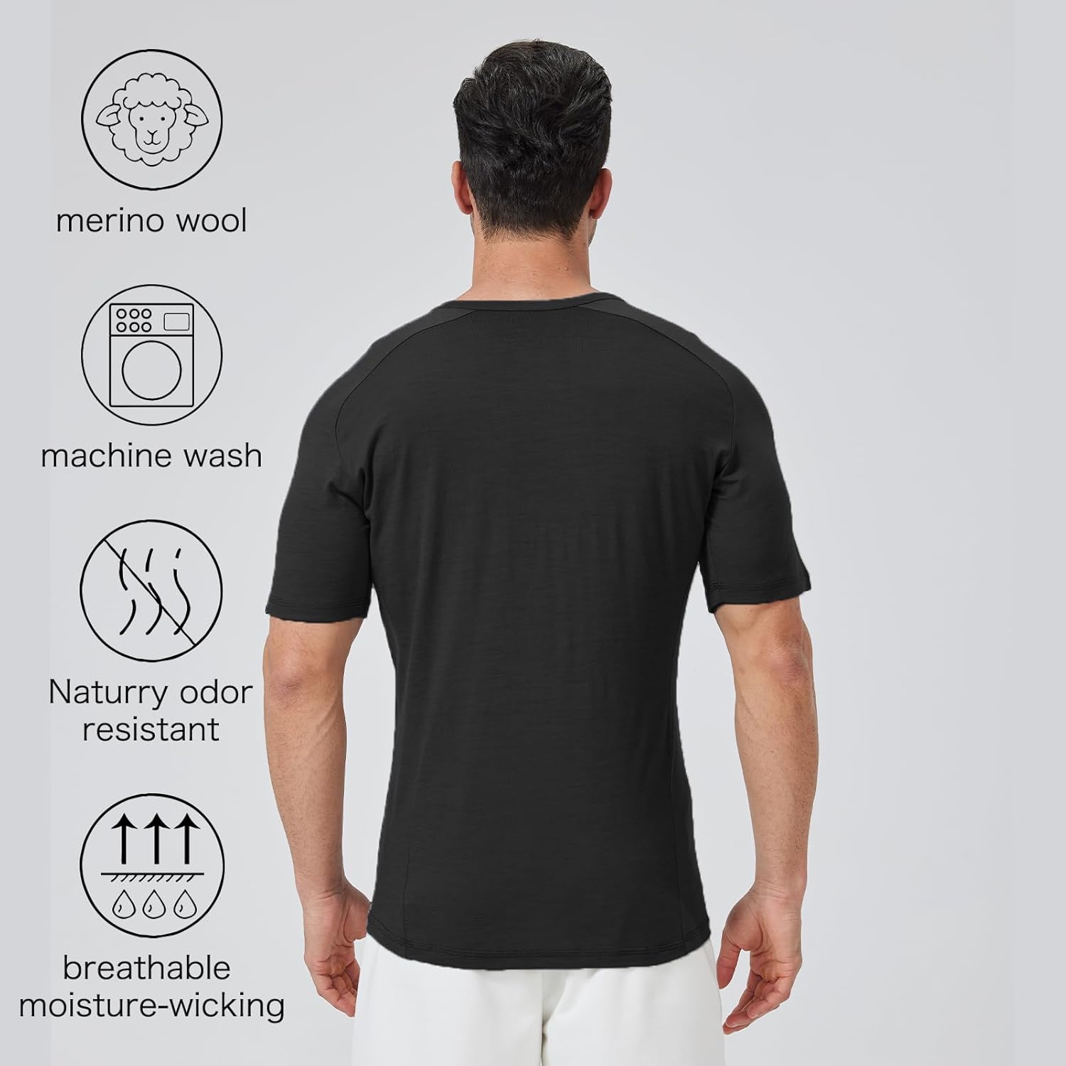 Men's Merino Wool Henry Collar Short Sleeve - Breathable, Odor-Resistant, and UV Protected for Everyday Comfort - Image 2