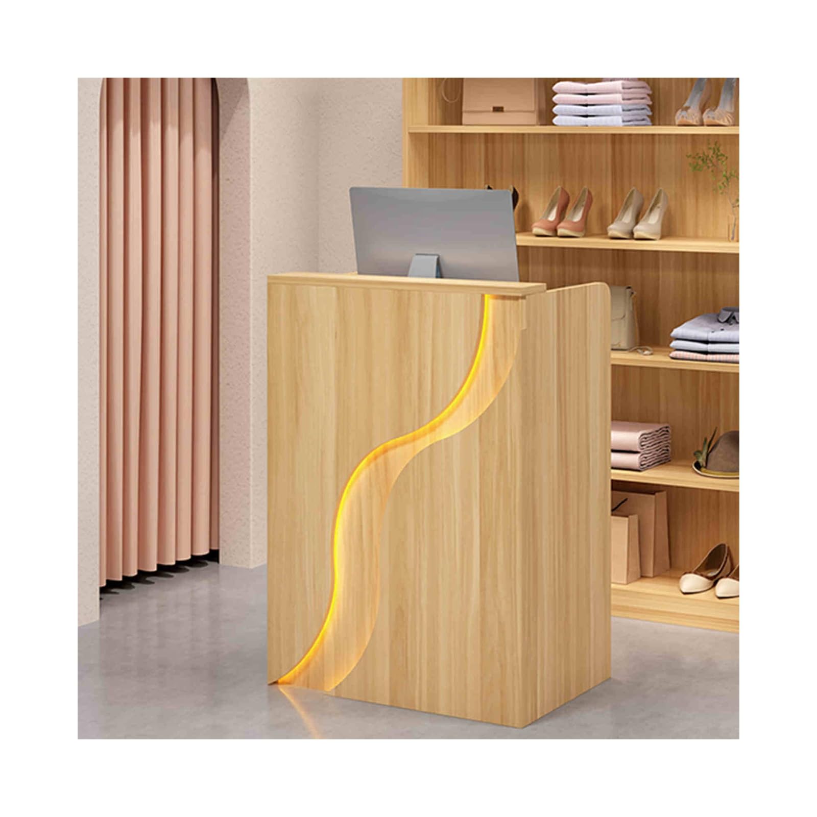 Stands de réception, comptoirs de magasins, Comptoir Accueil de Bbureau, pour réception d'entreprise/Salon de thé/Magasin de vêtements/Salon de beauté(Golden Wood,80cm)