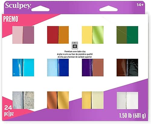 Sculpey Premo 24 Color Sampler of Polymer Oven-Bake Clay, Non