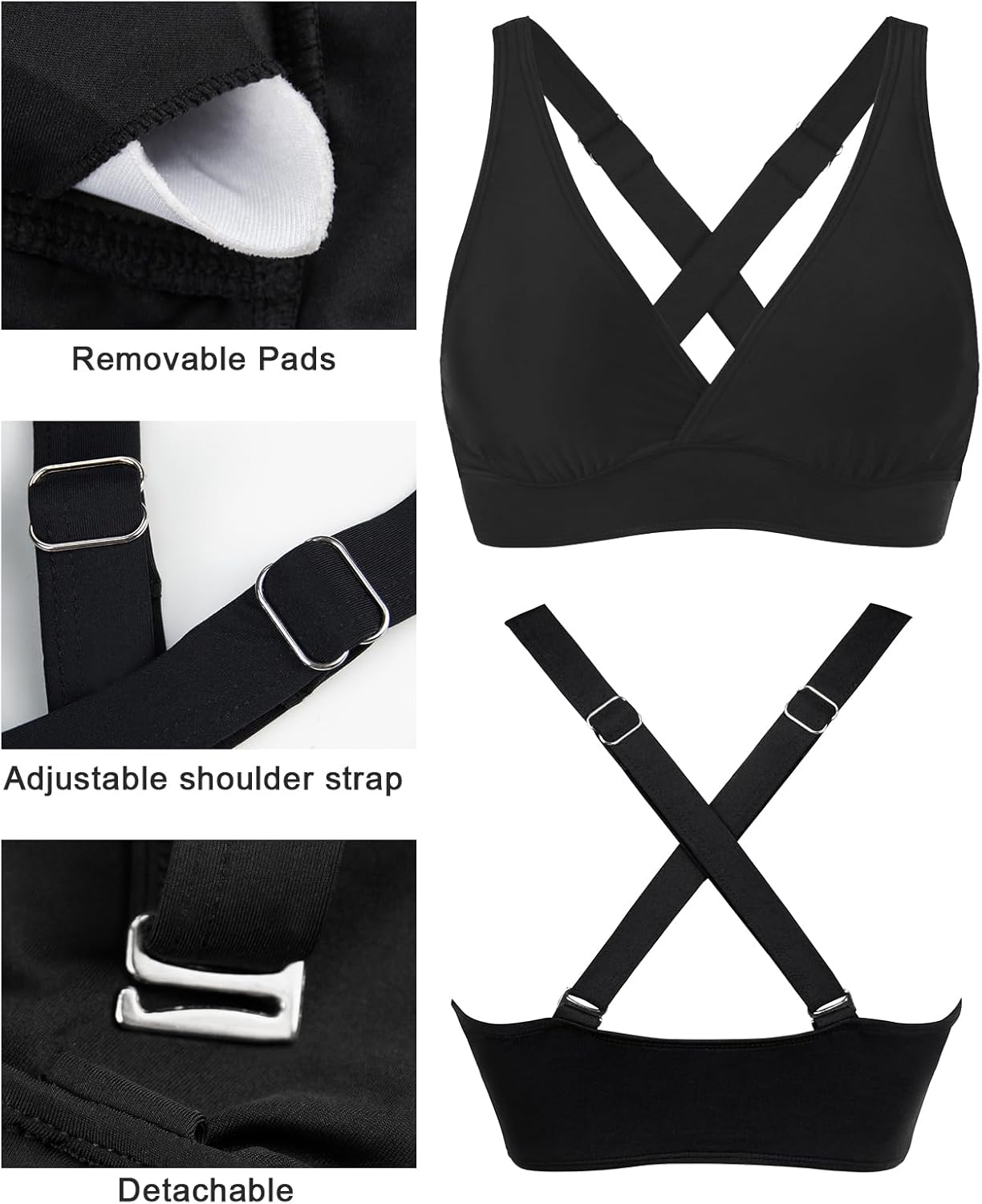 Women's High Waisted Bikini Set Large Bust Supportive Crossover Back V-Neck Two-Piece Swimsuit Bathing Suits - Image 5